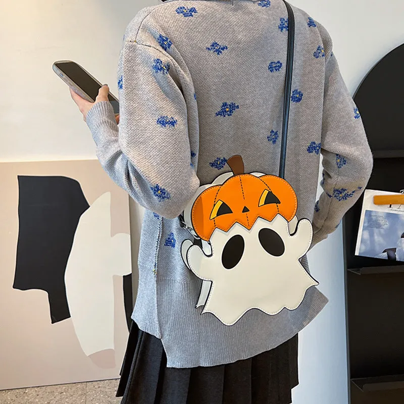 Spooktacular 3D Cartoon Pumpkin & Ghost Crossbody Bag