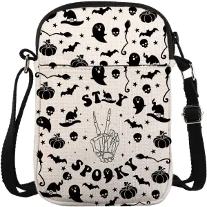 Spooky Season Messenger Bag Halloween Party Crossbody Purse Bag Horror Skeleton Bat Pumpkin Carry-on Bag