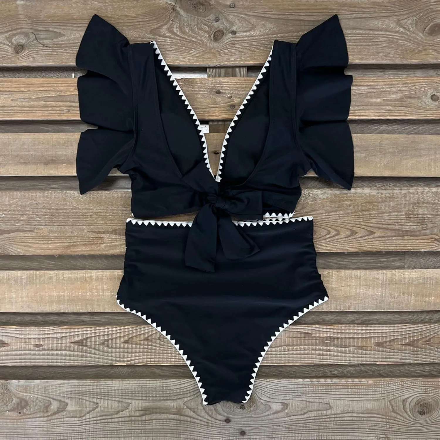 SPORLIKE Women Ruffle High Waist Swimsuit Two Pieces Push Up Tropical Print Bikini