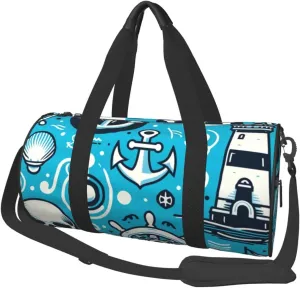 Sports Duffel Bag Maritime-Nautical-Symbols Foldable Travel Tote Bag Weekender Sleepover Carry On Bag