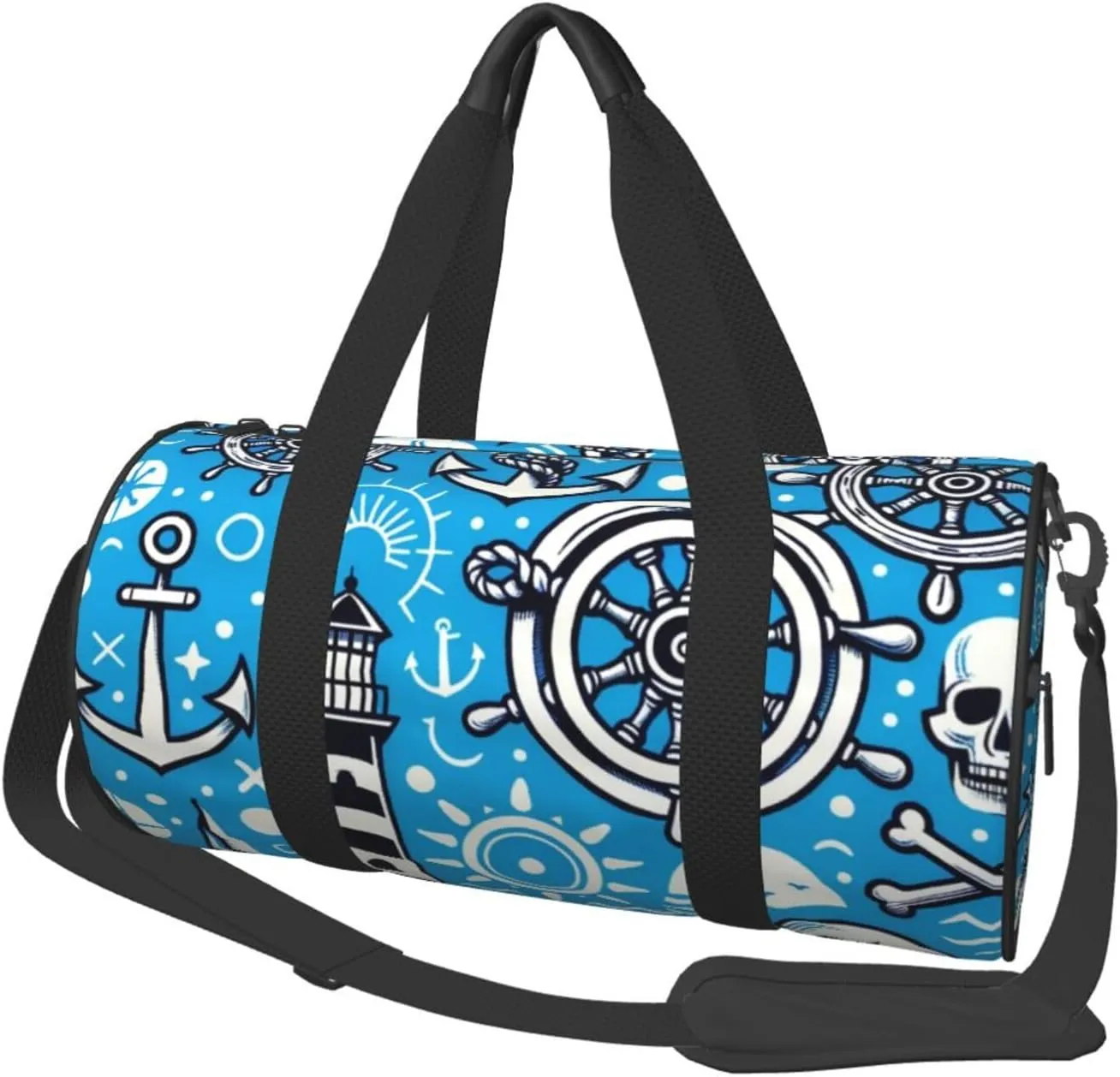 Sports Duffel Bag Maritime-Nautical-White Foldable Travel Tote Bag Weekender Sleepover Carry On Bag