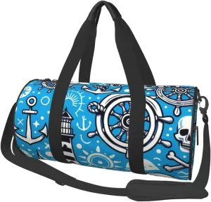 Sports Duffel Bag Maritime-Nautical-White Foldable Travel Tote Bag Weekender Sleepover Carry On Bag