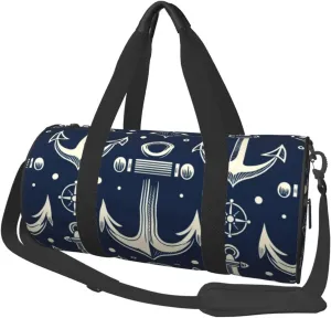 Sports Duffel Bag Nautical-Maritime-Navy Foldable Travel Tote Bag Weekender Sleepover Carry On Bag