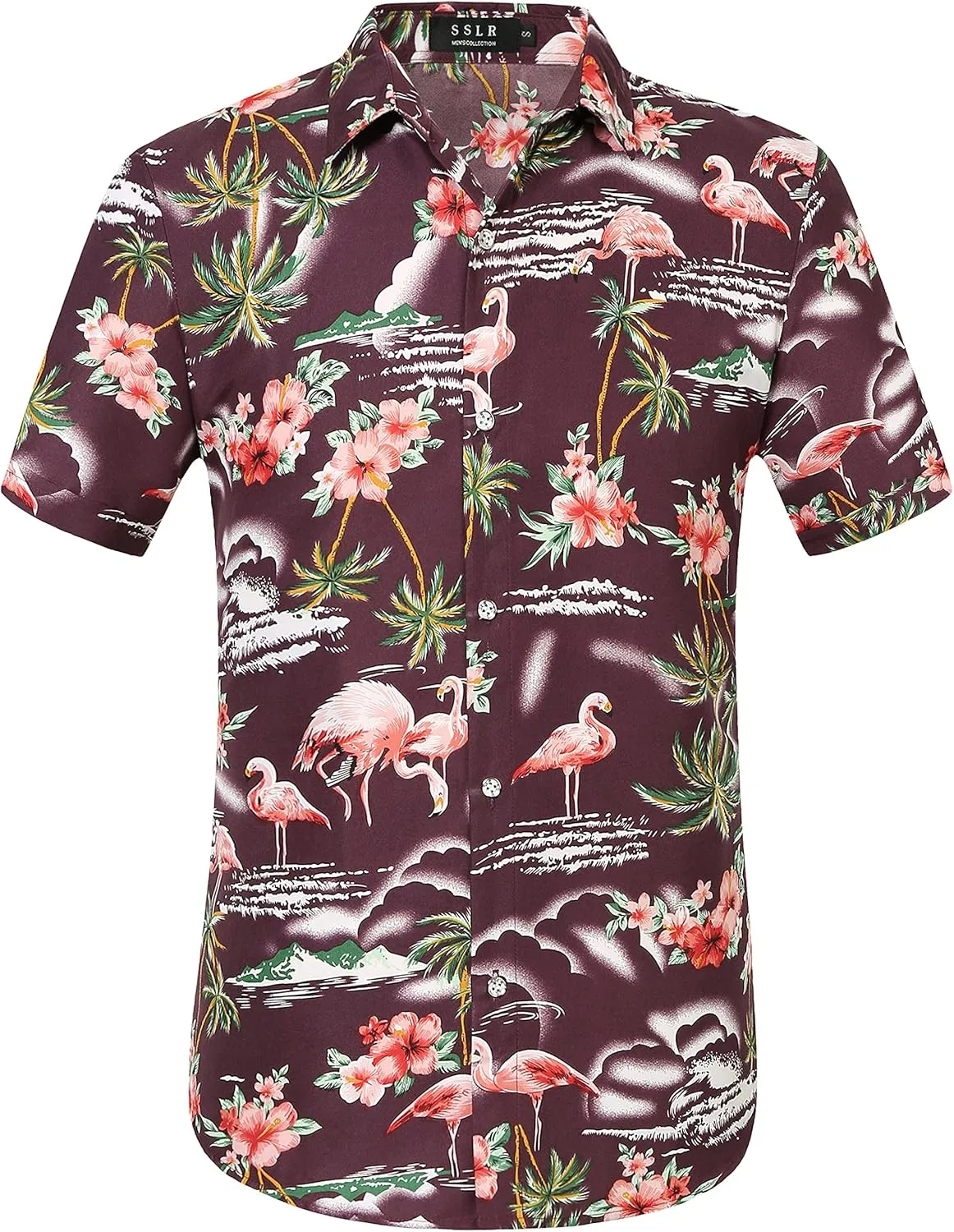 SSLR Pack Hawaiian Shirt for Men Flamingo Short Sleeve Casual Button Down Shirts Summer Beach Shirt