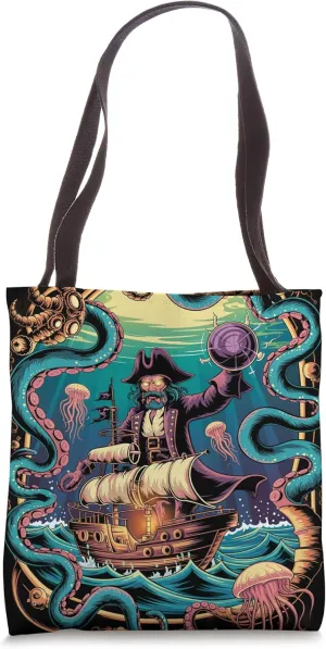 Steampunk Octopus Kraken Pirate Ship Tote Bag