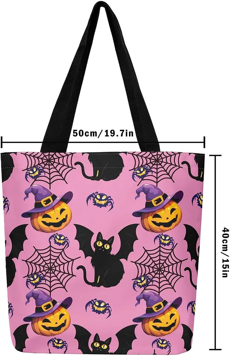 Sugar Skull Canvas Tote Bag for Women,Skeleton Halloween Bone Gothic Handbag,Spooky Ghost Shoulder Bag
