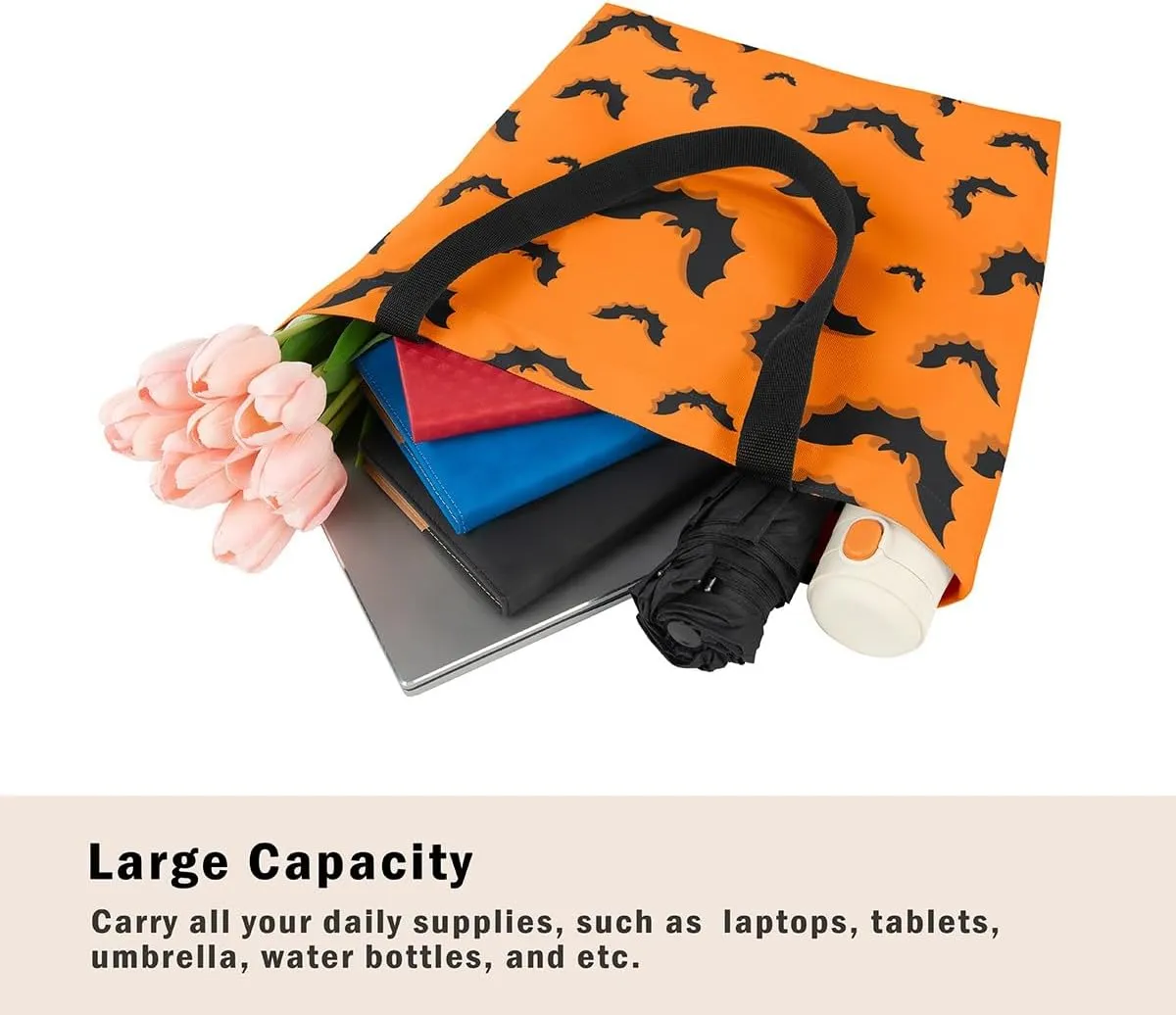 Sugar Skull Canvas Tote Bag for Women,Skeleton Halloween Bone Gothic Handbag,Spooky Ghost Shoulder Bag