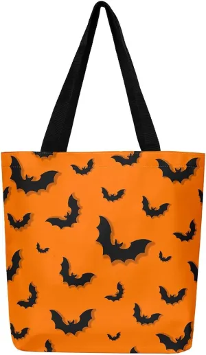 Sugar Skull Canvas Tote Bag for Women,Skeleton Halloween Bone Gothic Handbag,Spooky Ghost Shoulder Bag