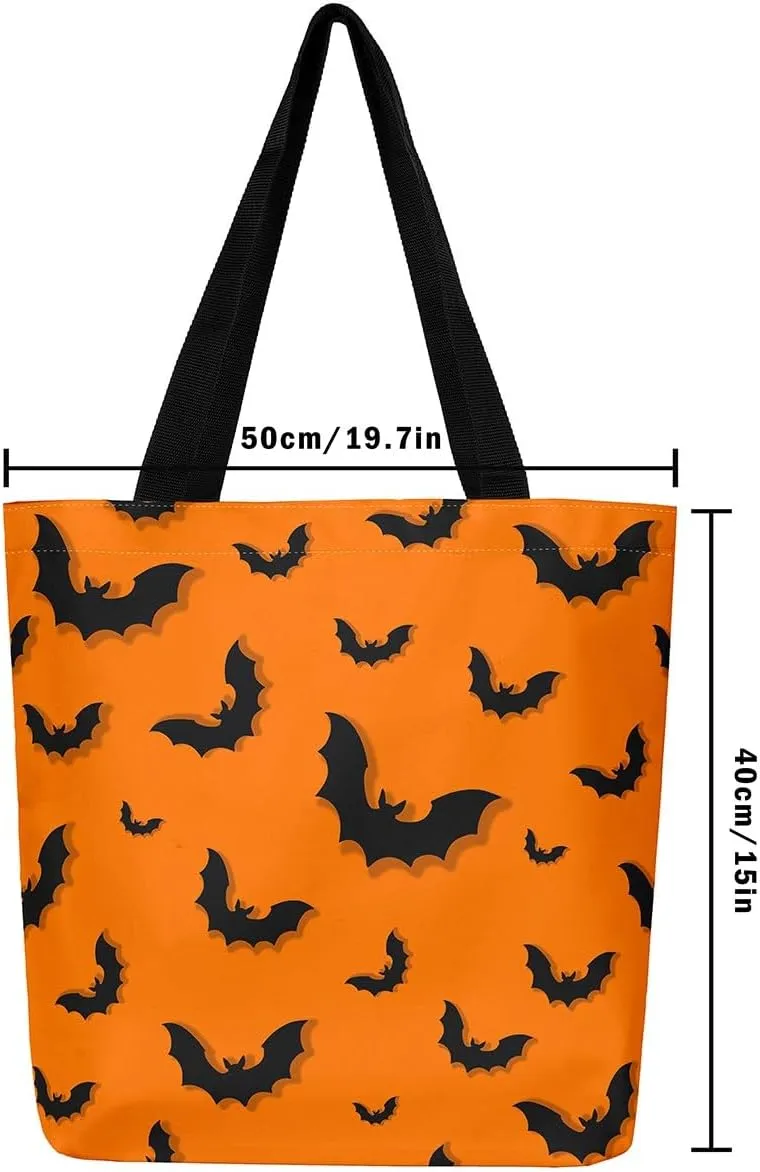 Sugar Skull Canvas Tote Bag for Women,Skeleton Halloween Bone Gothic Handbag,Spooky Ghost Shoulder Bag