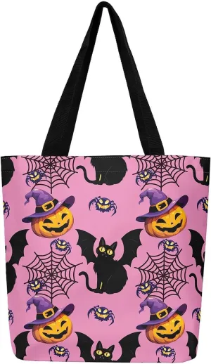 Sugar Skull Canvas Tote Bag for Women,Skeleton Halloween Bone Gothic Handbag,Spooky Ghost Shoulder Bag