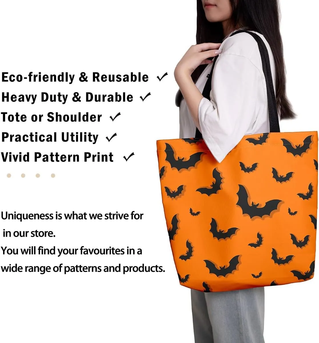 Sugar Skull Canvas Tote Bag for Women,Skeleton Halloween Bone Gothic Handbag,Spooky Ghost Shoulder Bag