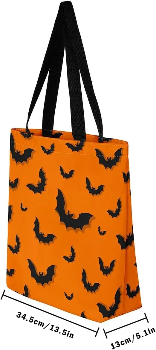 Sugar Skull Canvas Tote Bag for Women,Skeleton Halloween Bone Gothic Handbag,Spooky Ghost Shoulder Bag