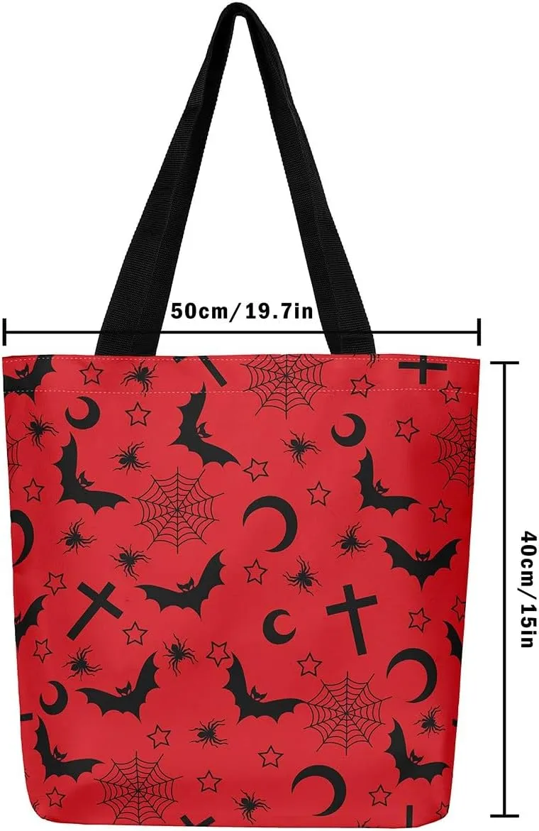 Sugar Skull Canvas Tote Bag for Women,Skeleton Halloween Bone Gothic Handbag,Spooky Ghost Shoulder Bag
