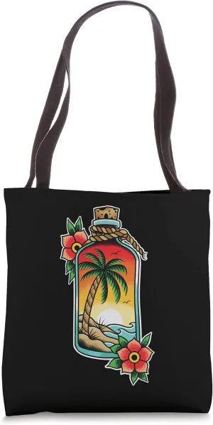 Summer Beach Scene in a bottle Traditional Tattoo art Tote Bag