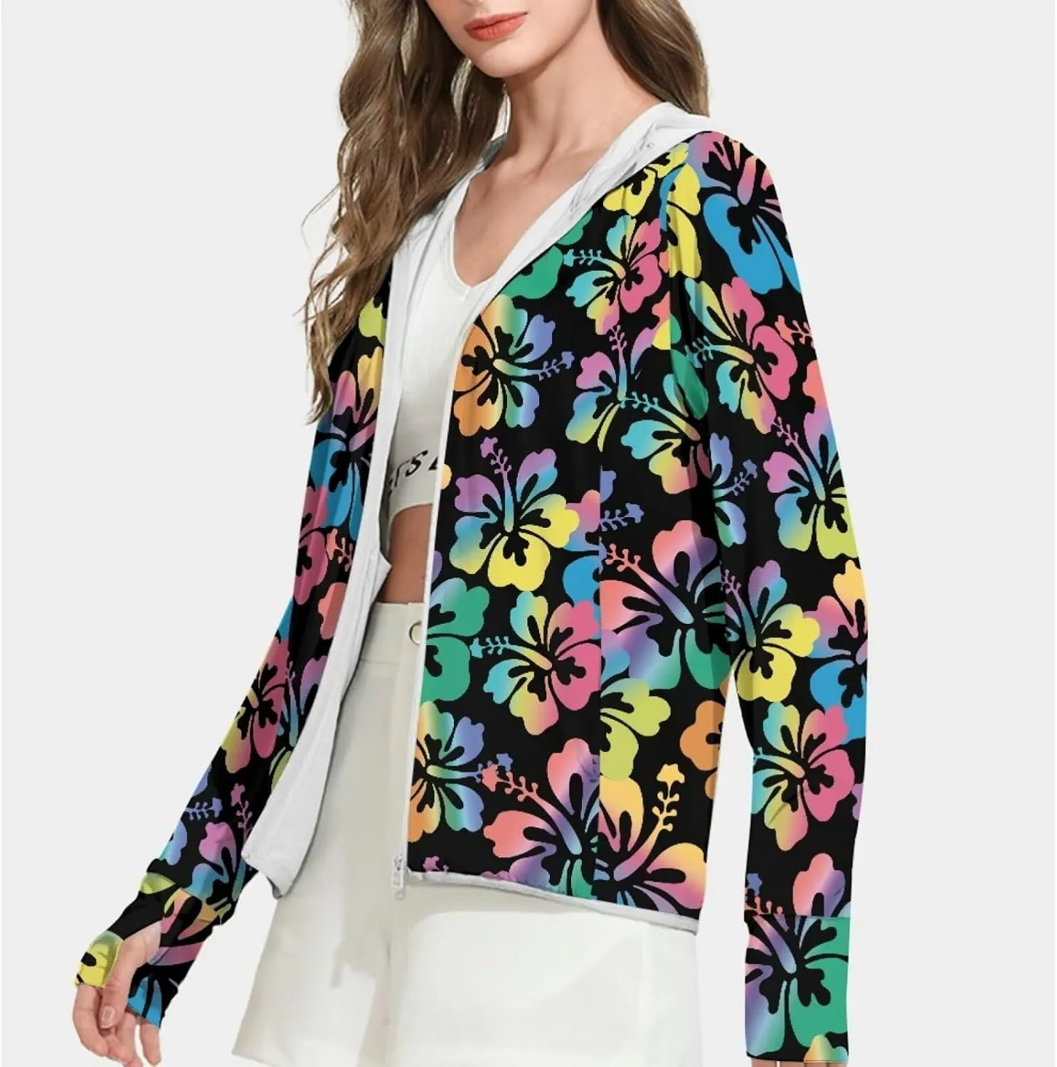 Summer Long Sleeves Sun Shirt,Women UPF 50  Sunshirt with Hooded