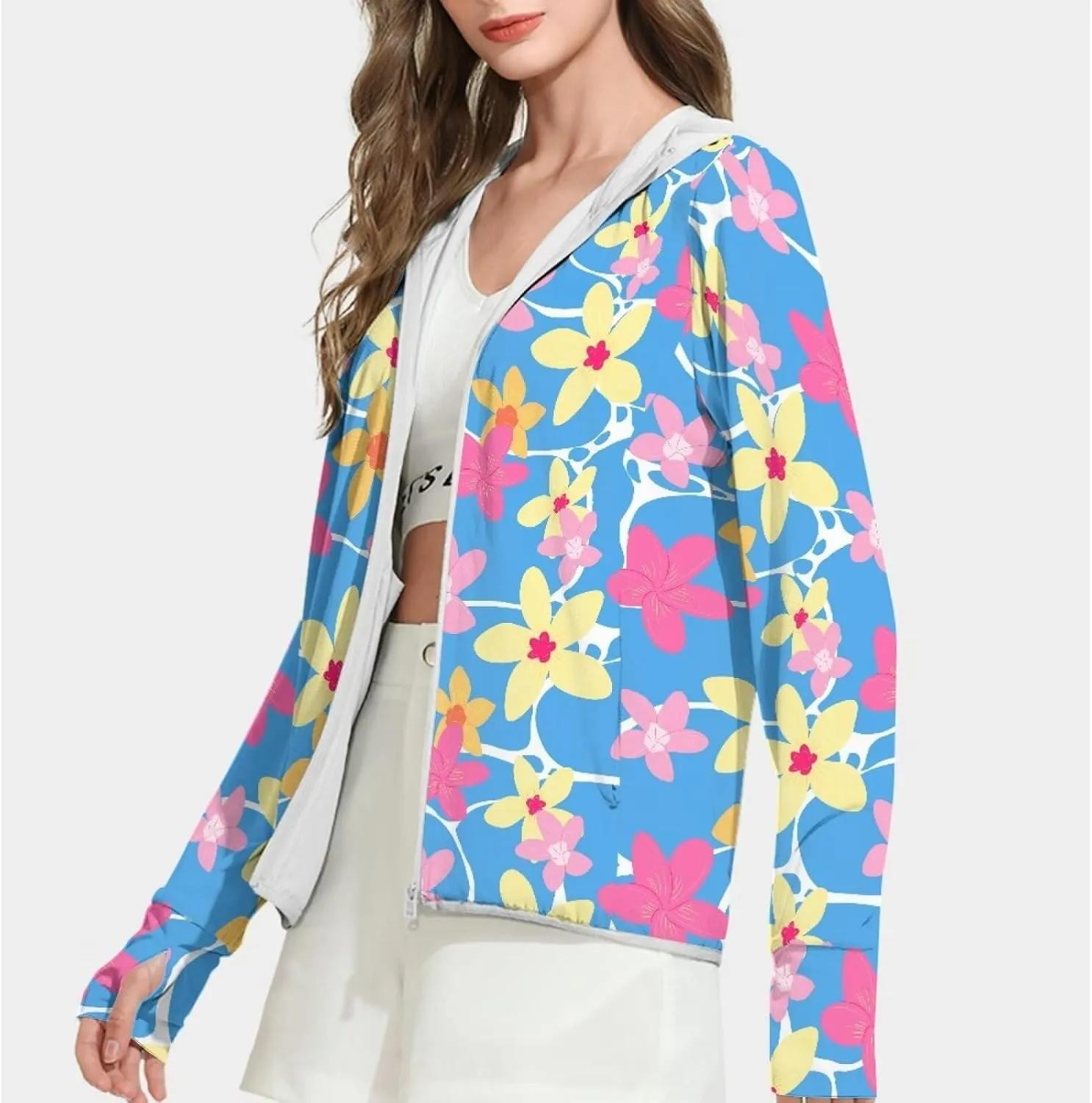Summer Long Sleeves Sun Shirt,Women UPF 50  Sunshirt with Hooded