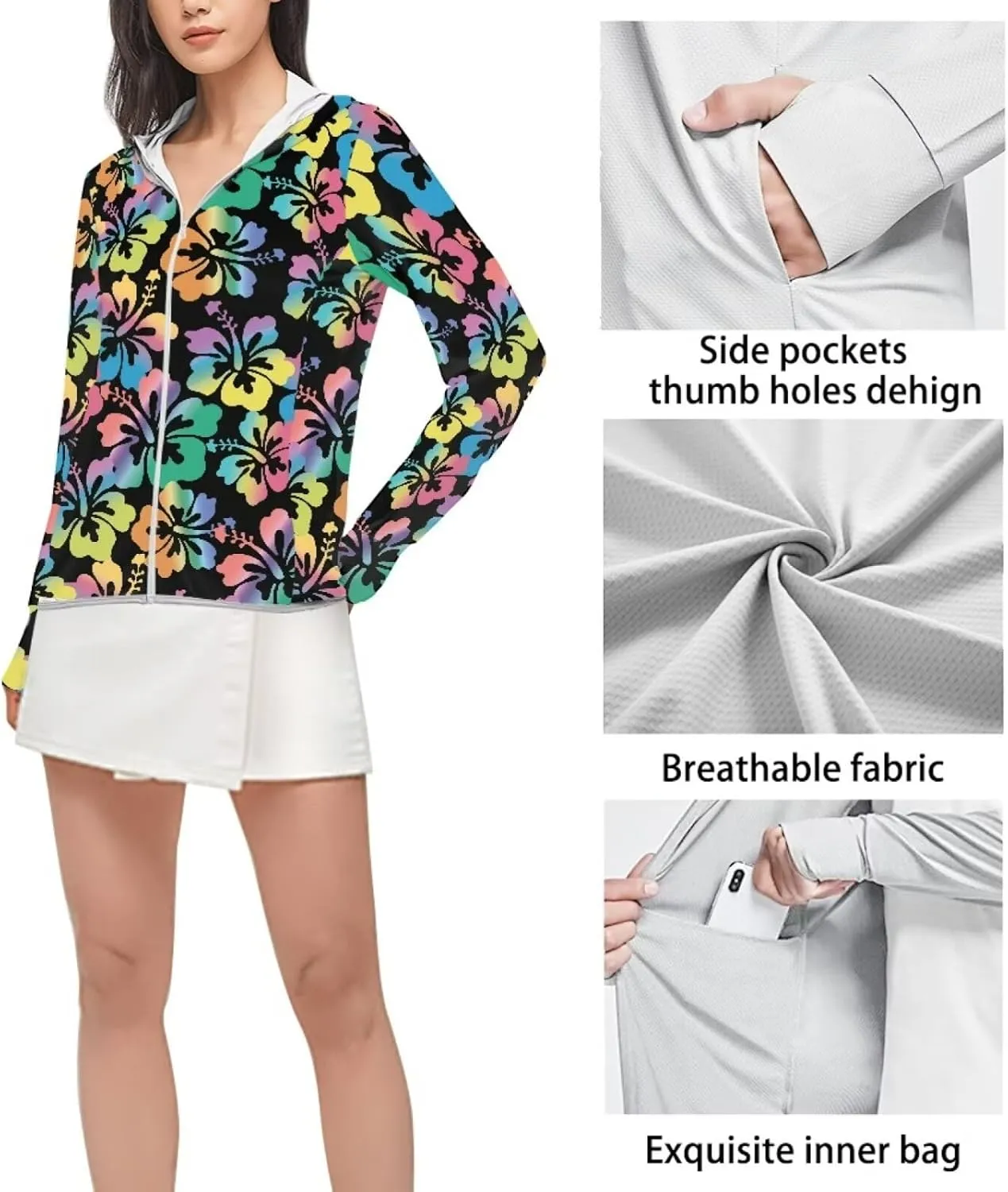 Summer Long Sleeves Sun Shirt,Women UPF 50  Sunshirt with Hooded