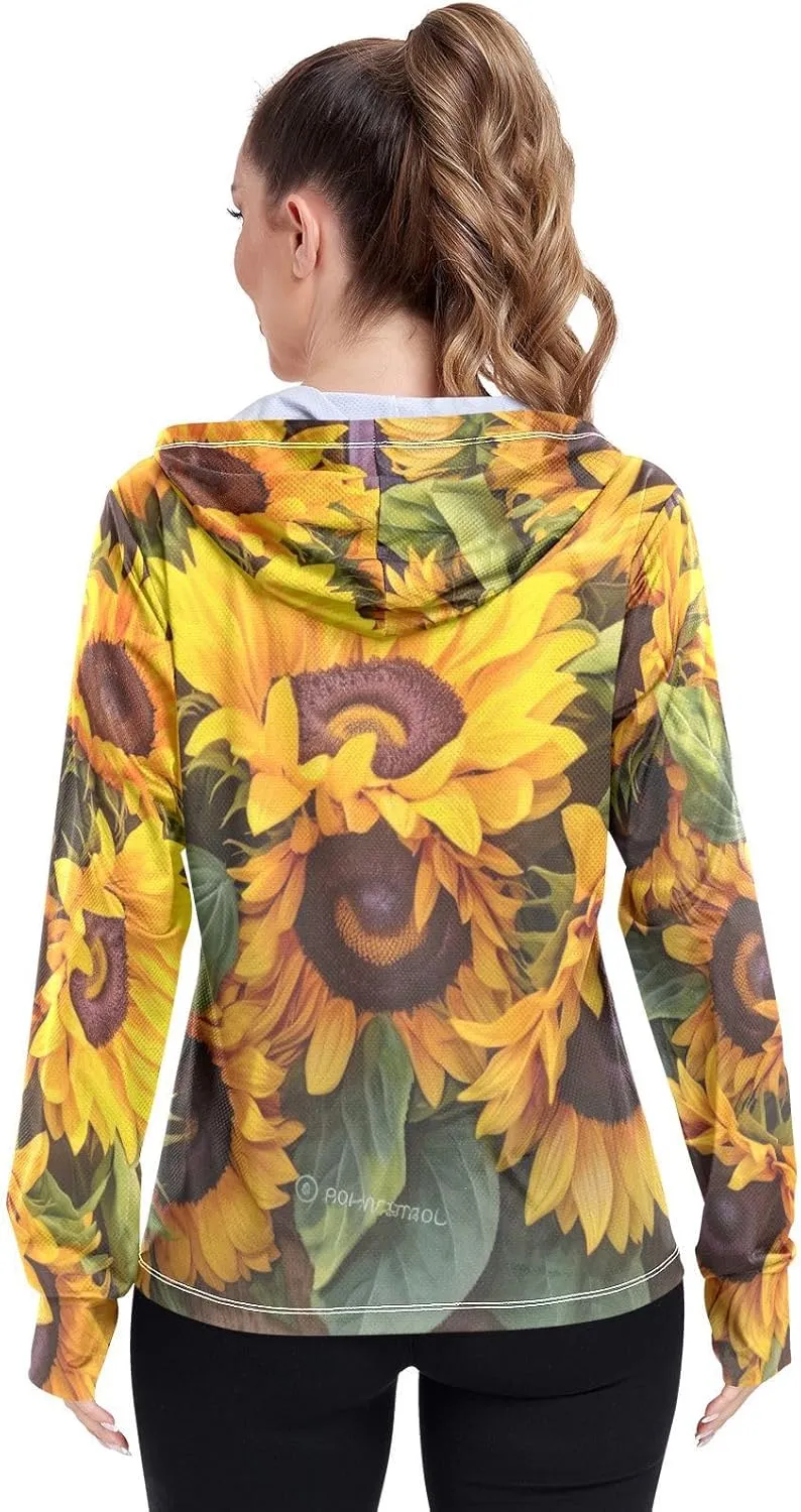 Sunflowers Wooden Board Sun Protection Clothing Women, Upf 50  Zip up Long Sleeve Fishing Shirt