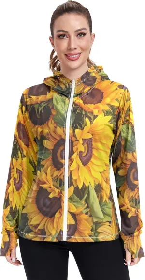 Sunflowers Wooden Board Sun Protection Clothing Women, Upf 50  Zip up Long Sleeve Fishing Shirt
