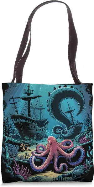 Sunken Octopus Kraken Pirate Ship Graveyard Tote Bag