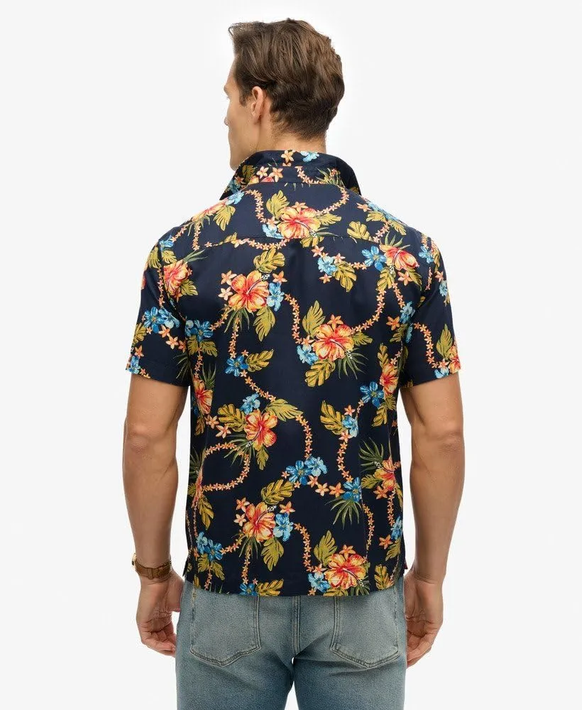 Superdry Men's Hawaiian Print Short Sleeved Shirt, Tropical Chain Navy