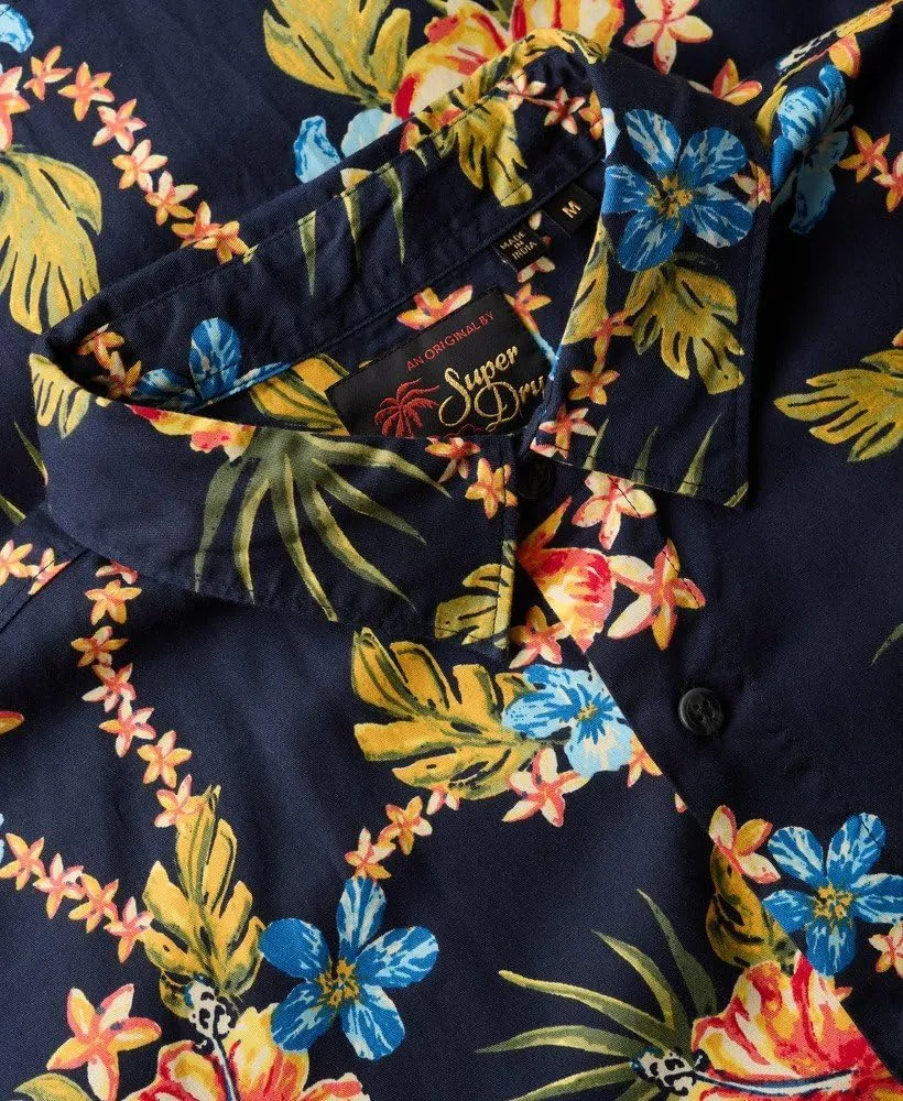 Superdry Men's Hawaiian Print Short Sleeved Shirt, Tropical Chain Navy