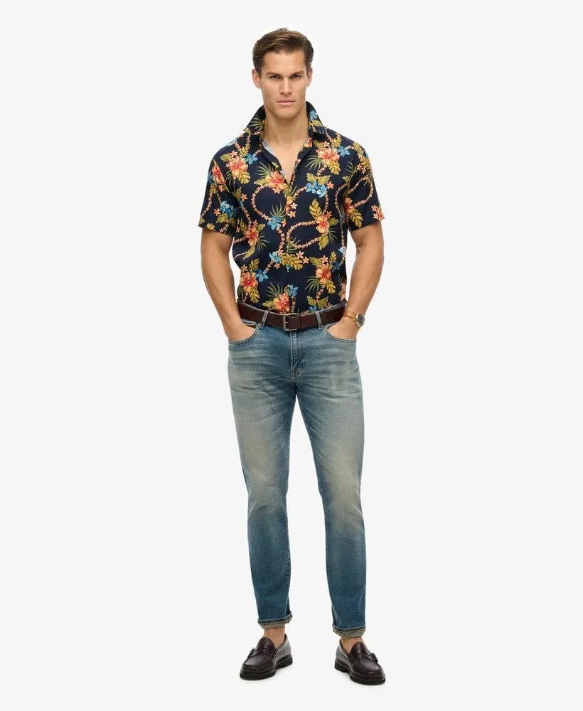 Superdry Men's Hawaiian Print Short Sleeved Shirt, Tropical Chain Navy