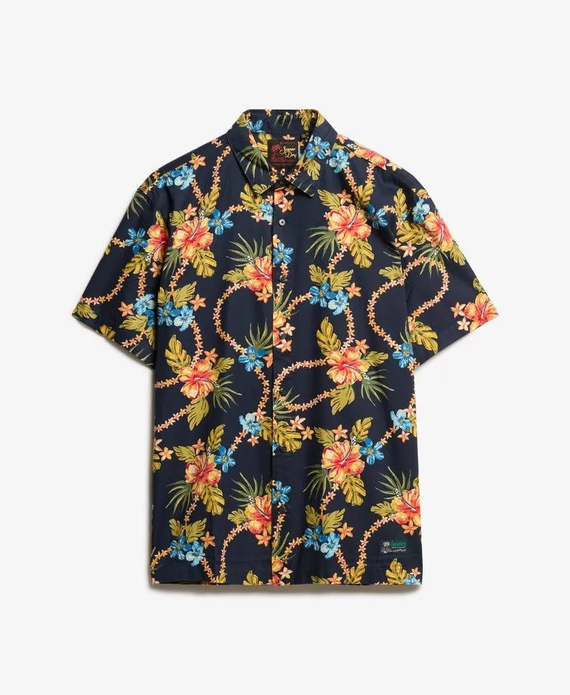 Superdry Men's Hawaiian Print Short Sleeved Shirt, Tropical Chain Navy