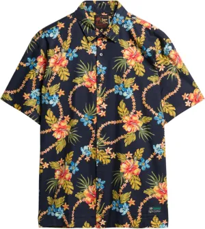 Superdry Men's Hawaiian Print Short Sleeved Shirt, Tropical Chain Navy