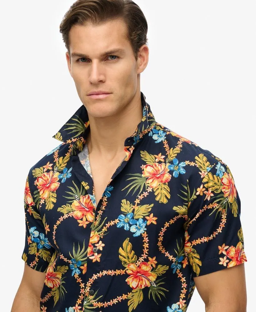 Superdry Men's Hawaiian Print Short Sleeved Shirt, Tropical Chain Navy