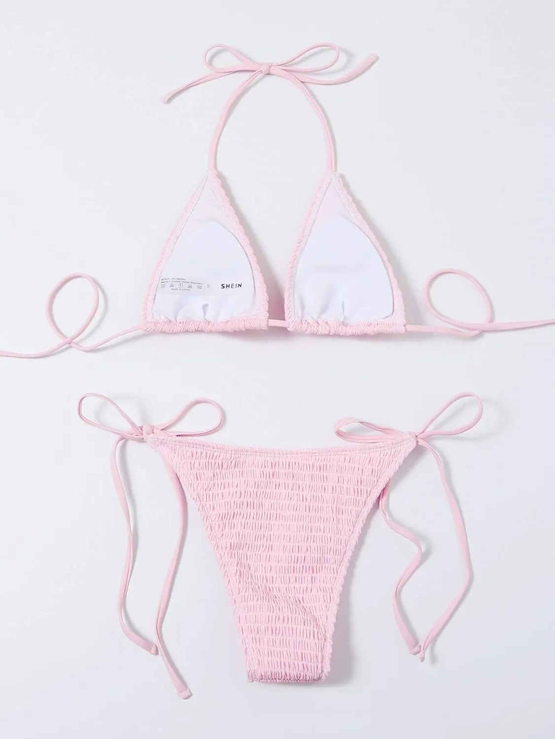 SweatyRocks Women's 2 Piece Triangle Bathing Suit Halter Top ​Tie Side Thong Bikini Swimsuits