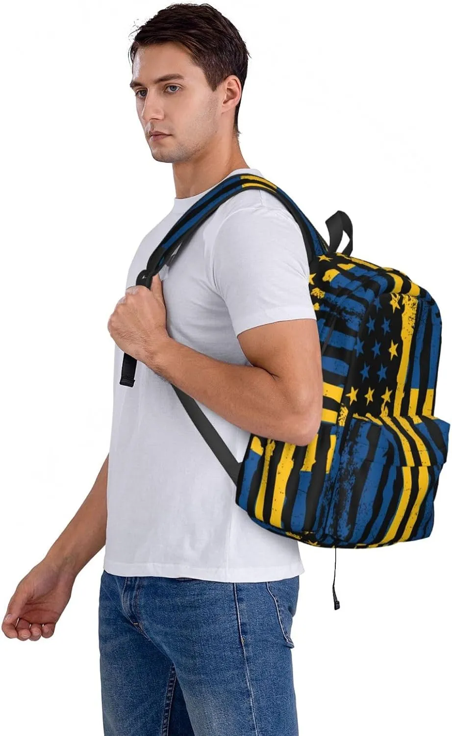 Swedish American Flag Sweden Roots Casual Backpack Large Capacity Travel Backpacks Laptop Daypack Commuter Rucksack Adjustable Strap Sports Bags for Hiking Biking