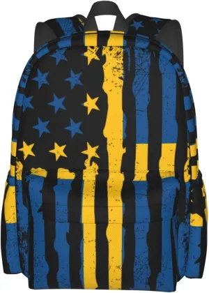 Swedish American Flag Sweden Roots Casual Backpack Large Capacity Travel Backpacks Laptop Daypack Commuter Rucksack Adjustable Strap Sports Bags for Hiking Biking