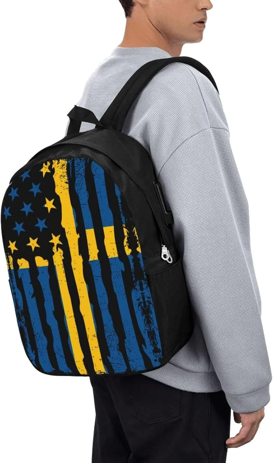 Swedish American Flag Sweden Roots Laptop Backpacks Travel Backpack Casual Business Daypack Sport Rucksack Computer Bag Fits up to 17 Inch Notebook with USB Port