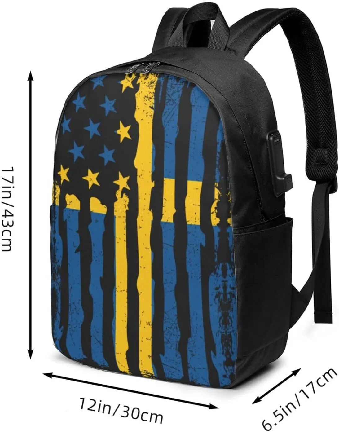 Swedish American Flag Sweden Roots Laptop Backpacks Travel Backpack Casual Business Daypack Sport Rucksack Computer Bag Fits up to 17 Inch Notebook with USB Port
