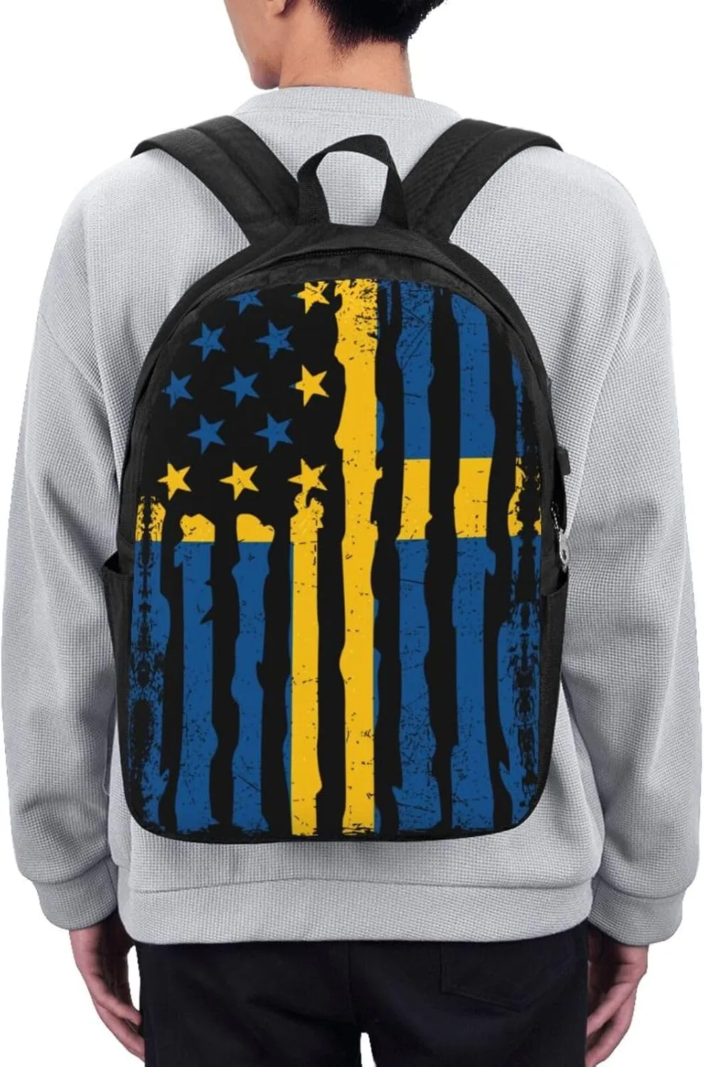 Swedish American Flag Sweden Roots Laptop Backpacks Travel Backpack Casual Business Daypack Sport Rucksack Computer Bag Fits up to 17 Inch Notebook with USB Port