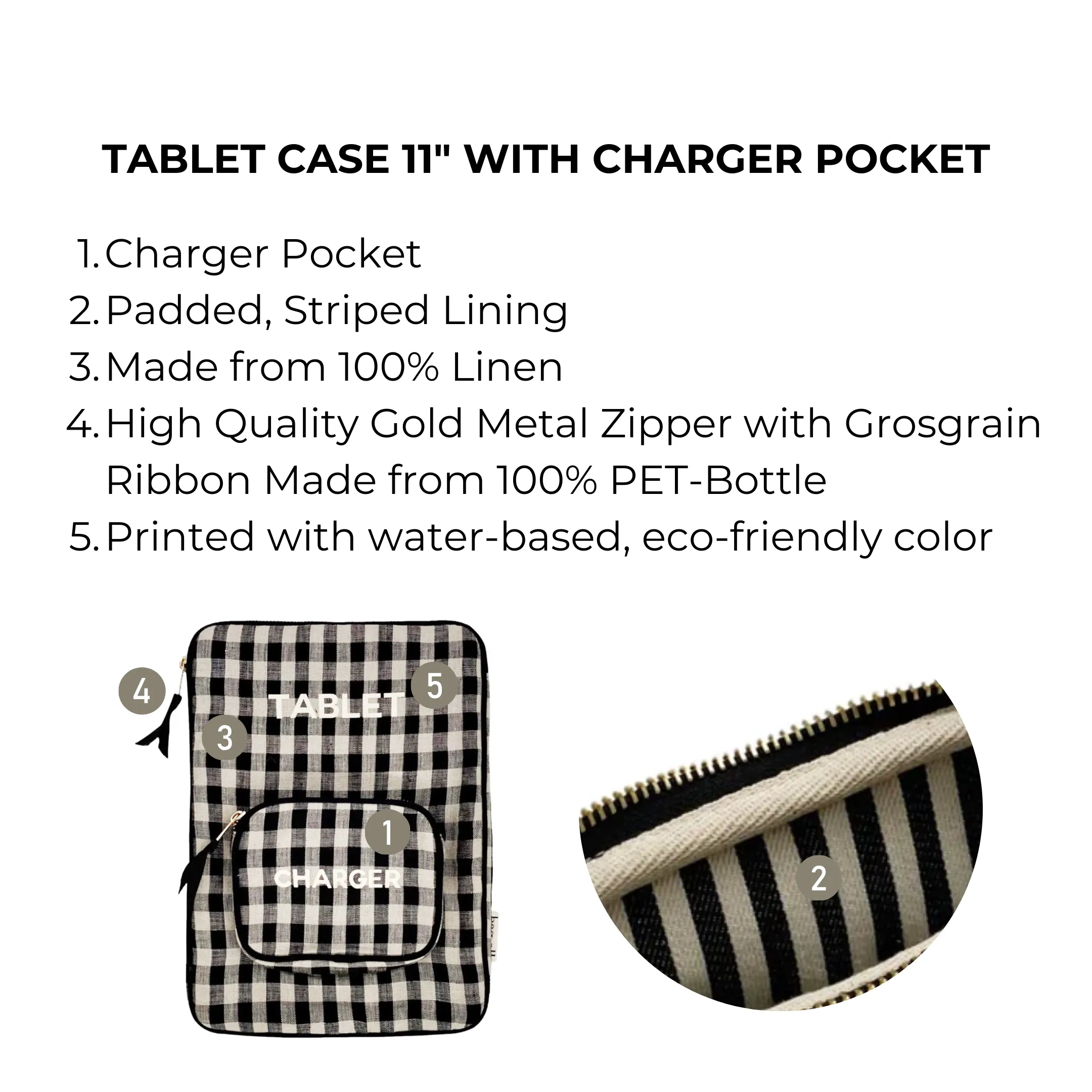 Tablet Case 11", Charger Pocket – Gingham