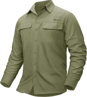 TACVASEN Men's Fishing Shirts Long Sleeve Sun Protection UPF50  Quick Dry Button Down Shirts with Zipper Pockets