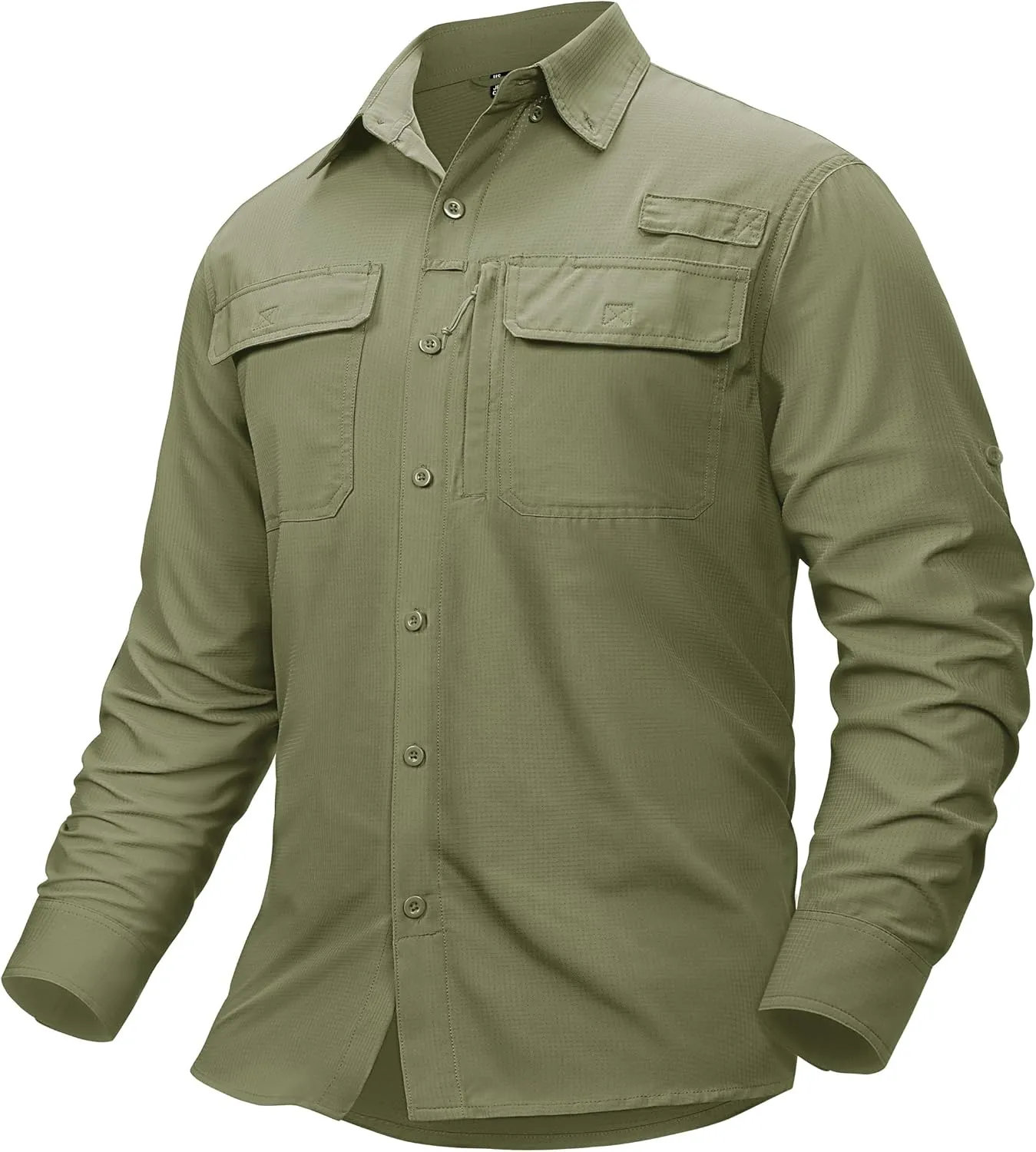 TACVASEN Men's Fishing Shirts Long Sleeve Sun Protection UPF50  Quick Dry Button Down Shirts with Zipper Pockets