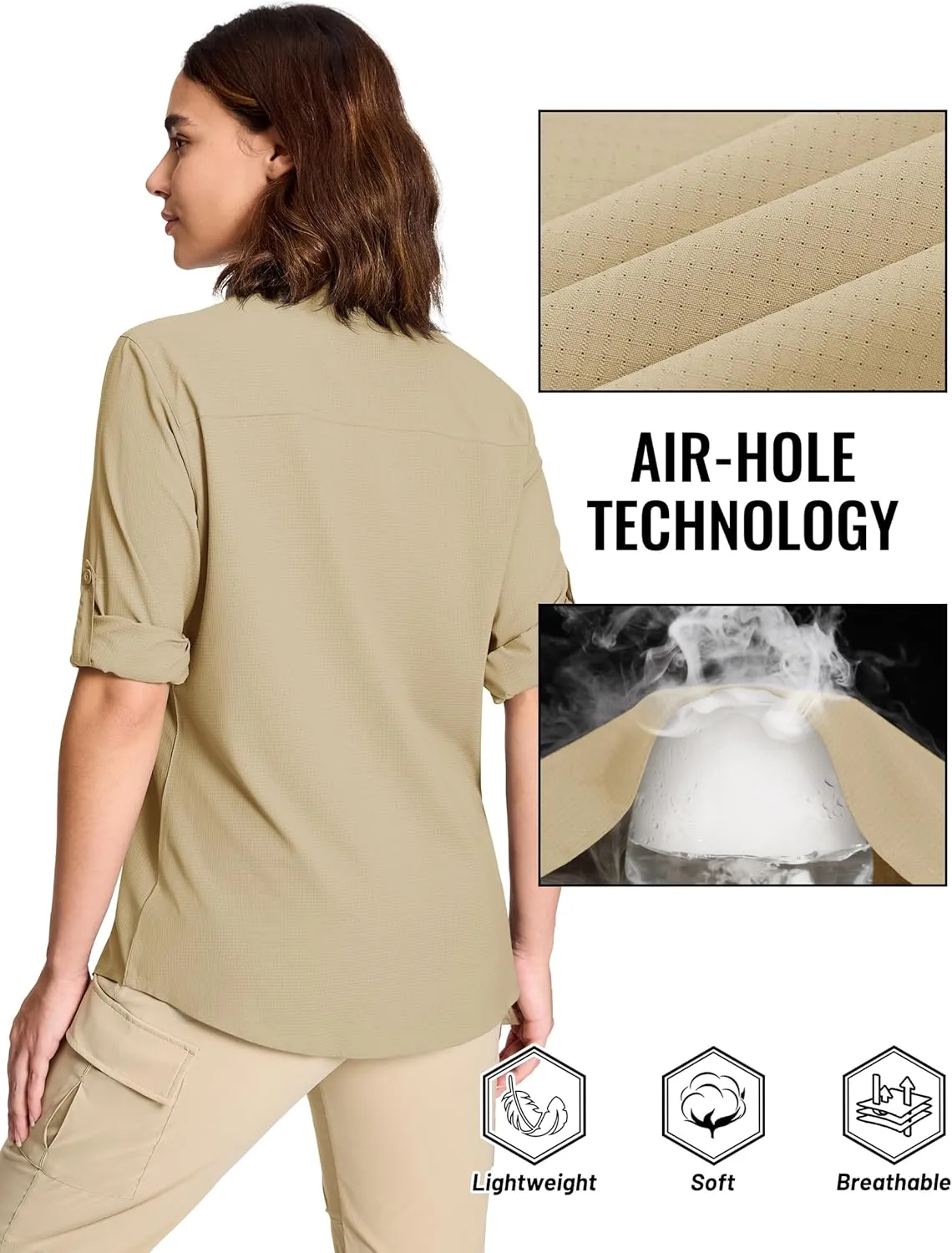 TACVASEN Women's Long Sleeve UV Sun Protection Safari Shirts Lightweight Quick Dry Hiking Fishing Button Down Shirts