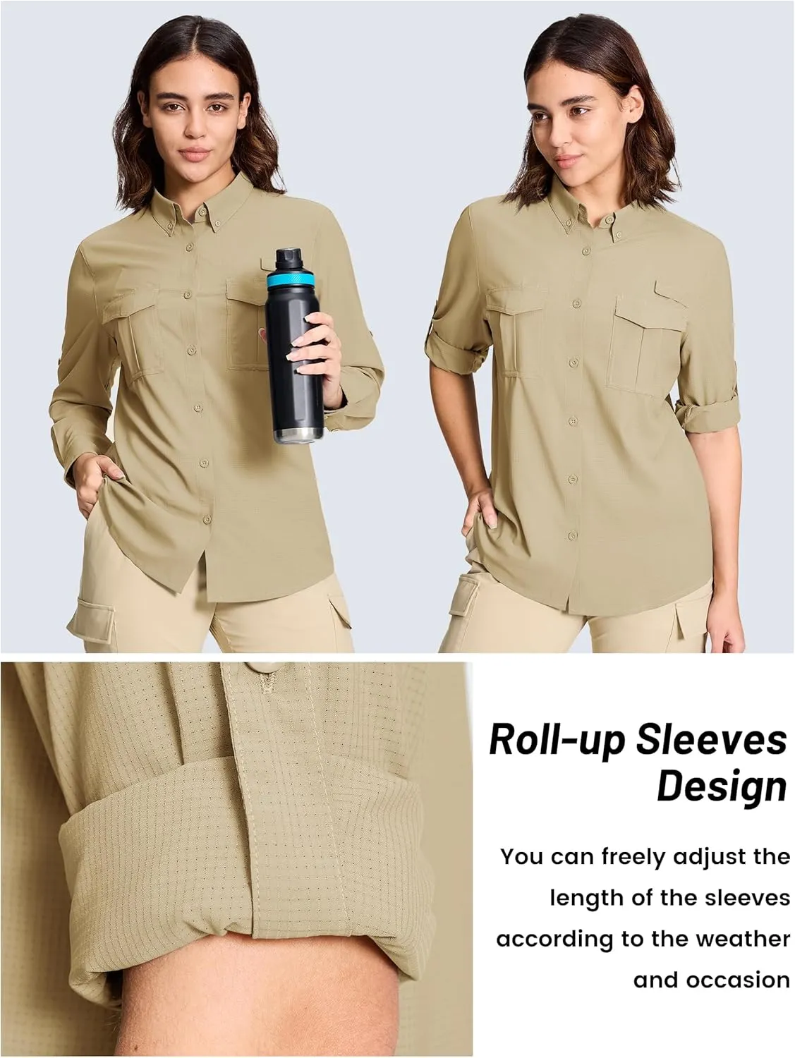 TACVASEN Women's Long Sleeve UV Sun Protection Safari Shirts Lightweight Quick Dry Hiking Fishing Button Down Shirts