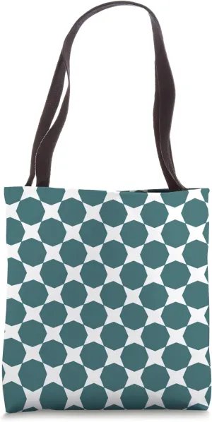 Teal White Circle With Corners Star Oceanic Nautical Pattern Tote Bag