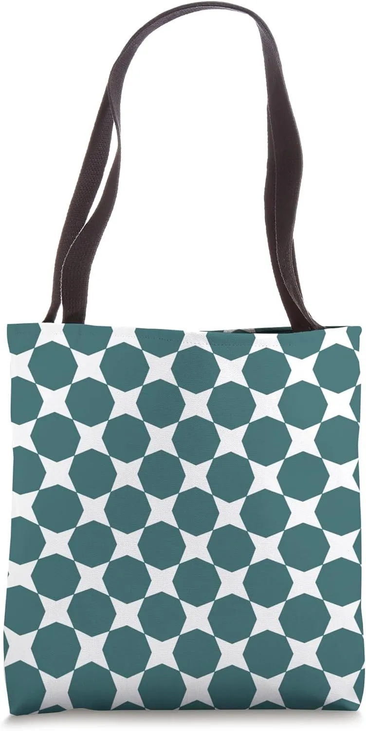 Teal White Circle With Corners Star Oceanic Nautical Pattern Tote Bag