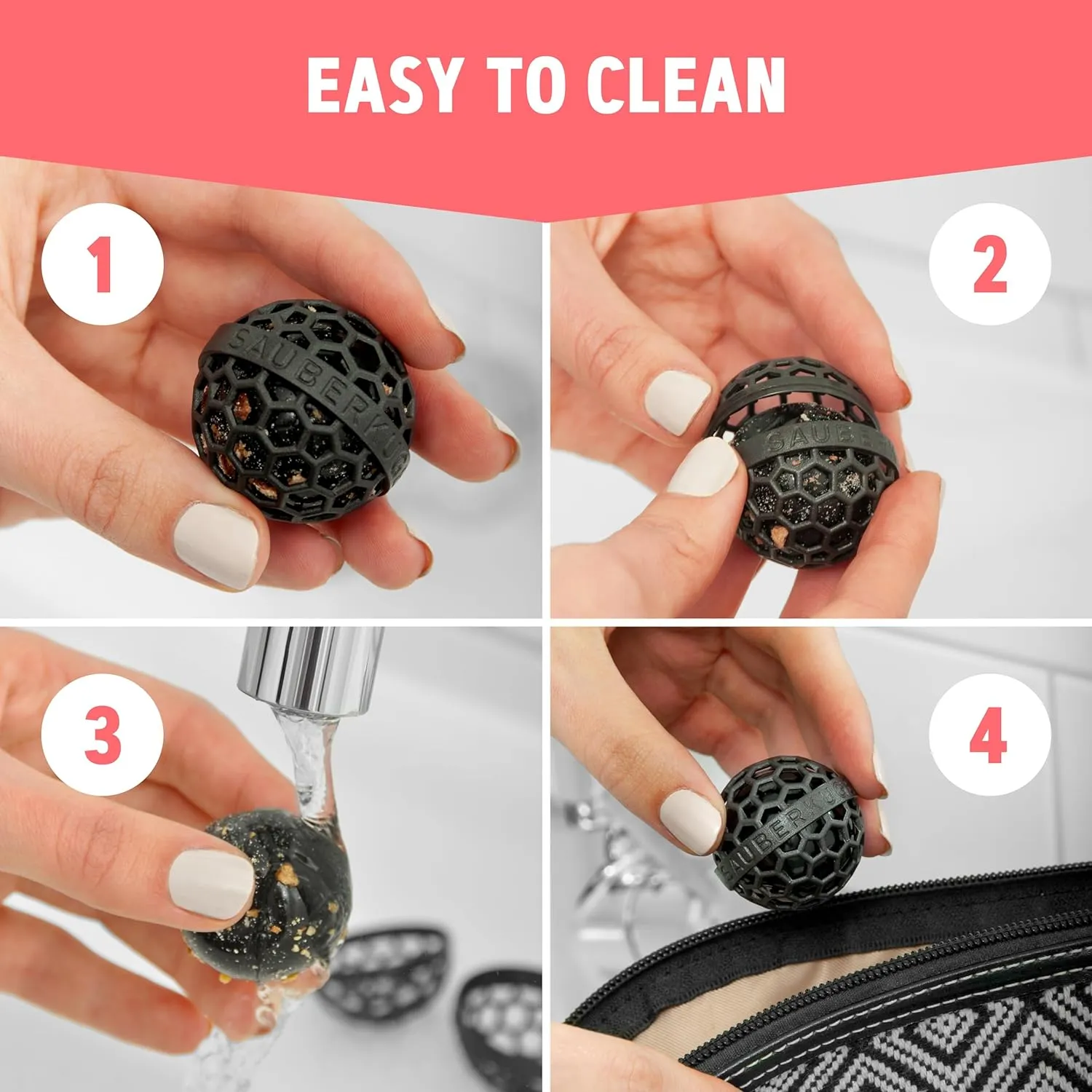 The Clean Ball - The clever way of cleaning purses, bags, backpacks and school bags (Black)