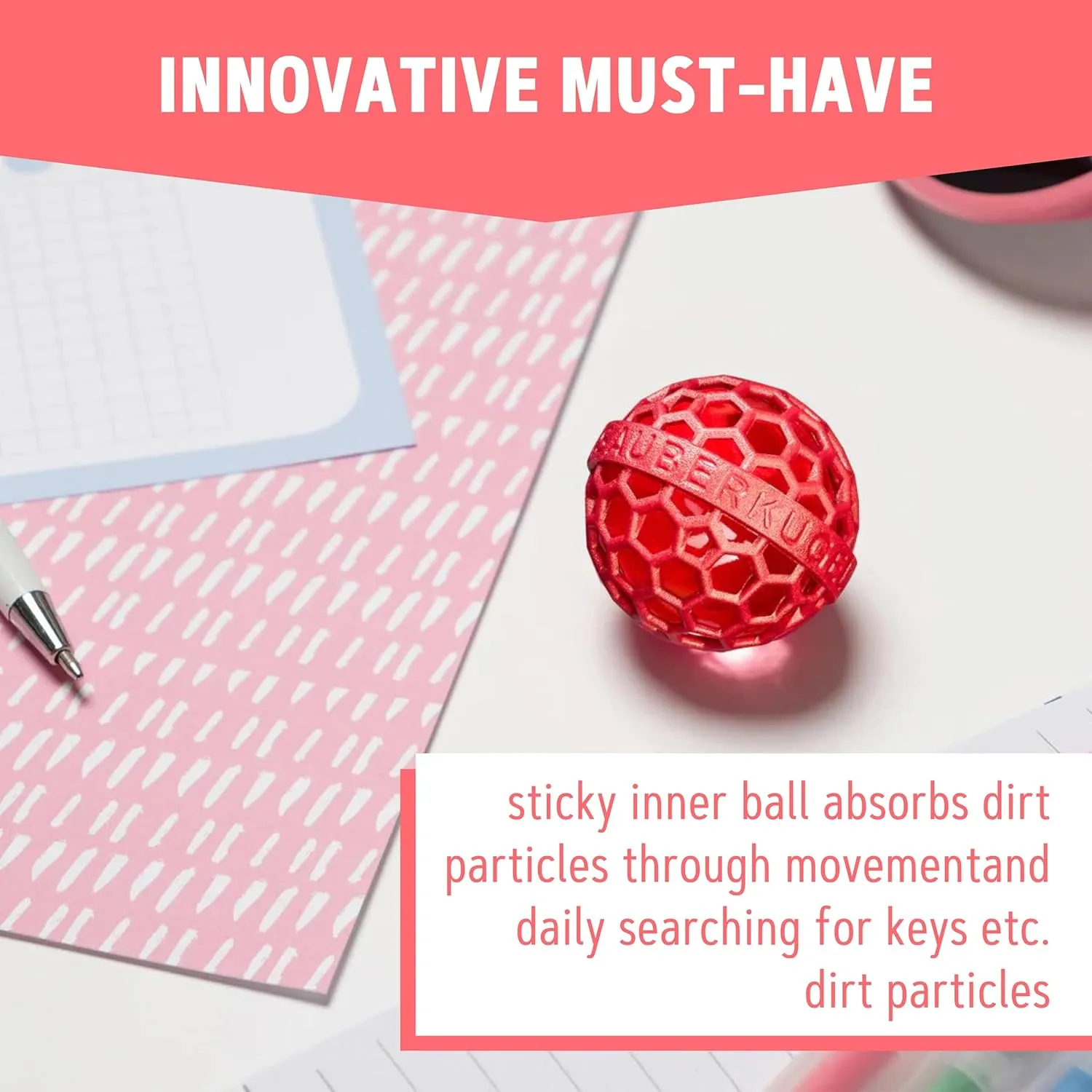 The Clean Ball - The clever way of cleaning purses, bags, backpacks and school bags (Red)
