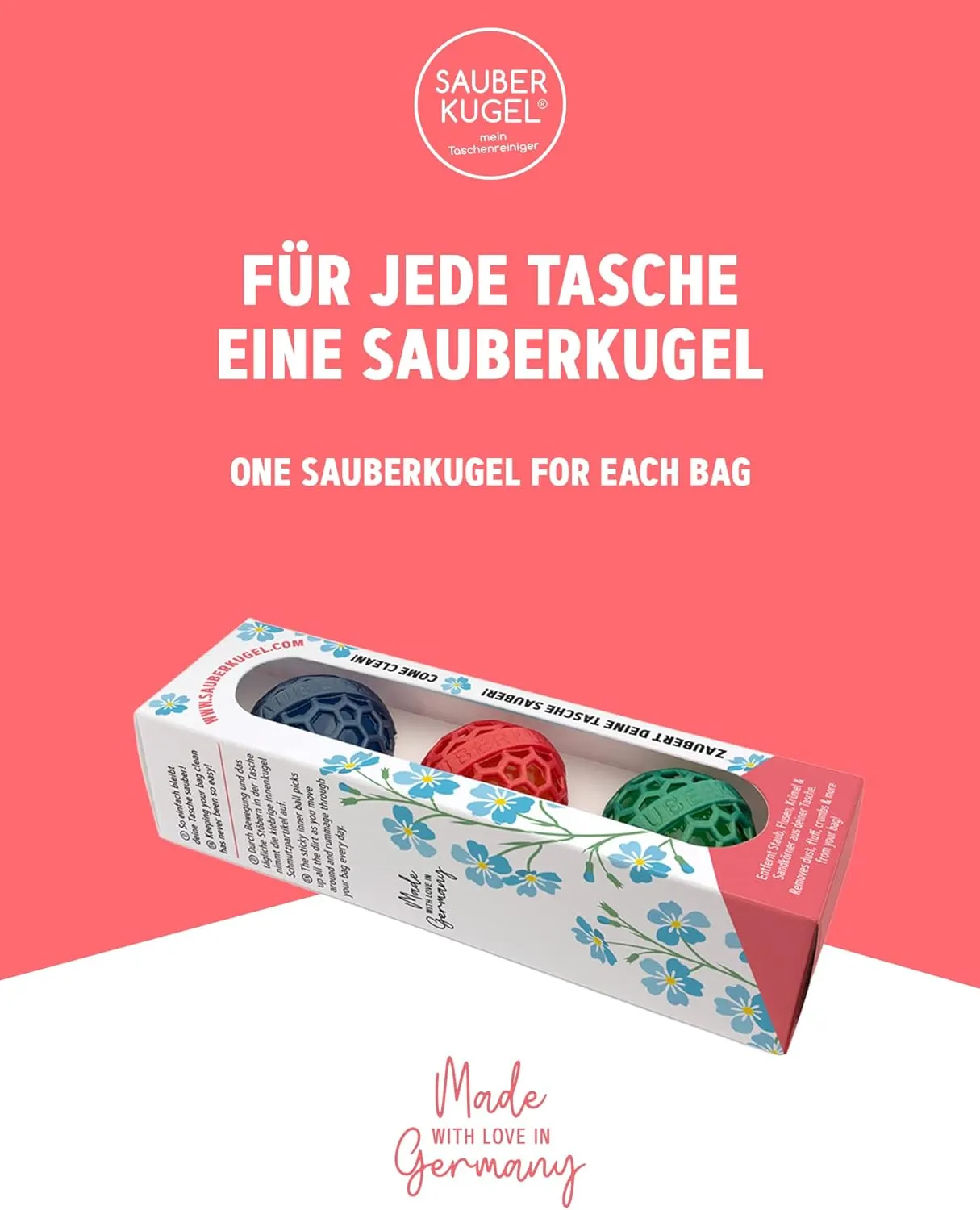 The Clean Ball - The clever way of cleaning purses, bags, backpacks and school bags (Springfield Collection Red)