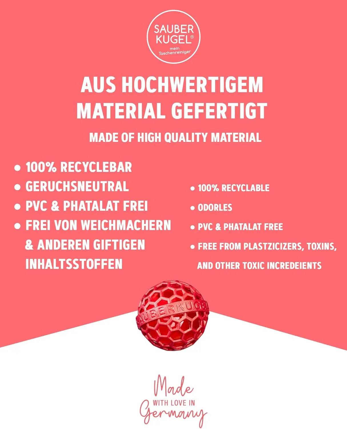 The Clean Ball - The clever way of cleaning purses, bags, backpacks and school bags (Springfield Collection Red)