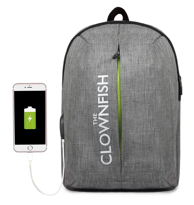 THE CLOWNFISH Redeemer 25L Laptop Backpack - Lightweight, USB Port | 15.6" | Grey