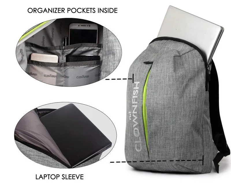 THE CLOWNFISH Redeemer 25L Laptop Backpack - Lightweight, USB Port | 15.6" | Grey