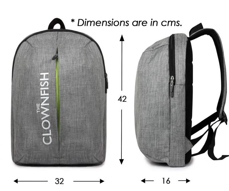 THE CLOWNFISH Redeemer 25L Laptop Backpack - Lightweight, USB Port | 15.6" | Grey